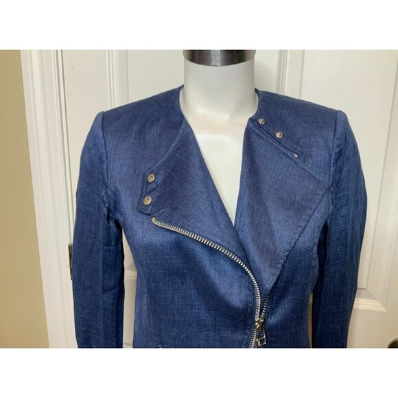 Veronica Beard Sienna Blue Denim 2-Way Zip Moto Jacket W/ Buckles, Size 2 - Picture 3 of 7